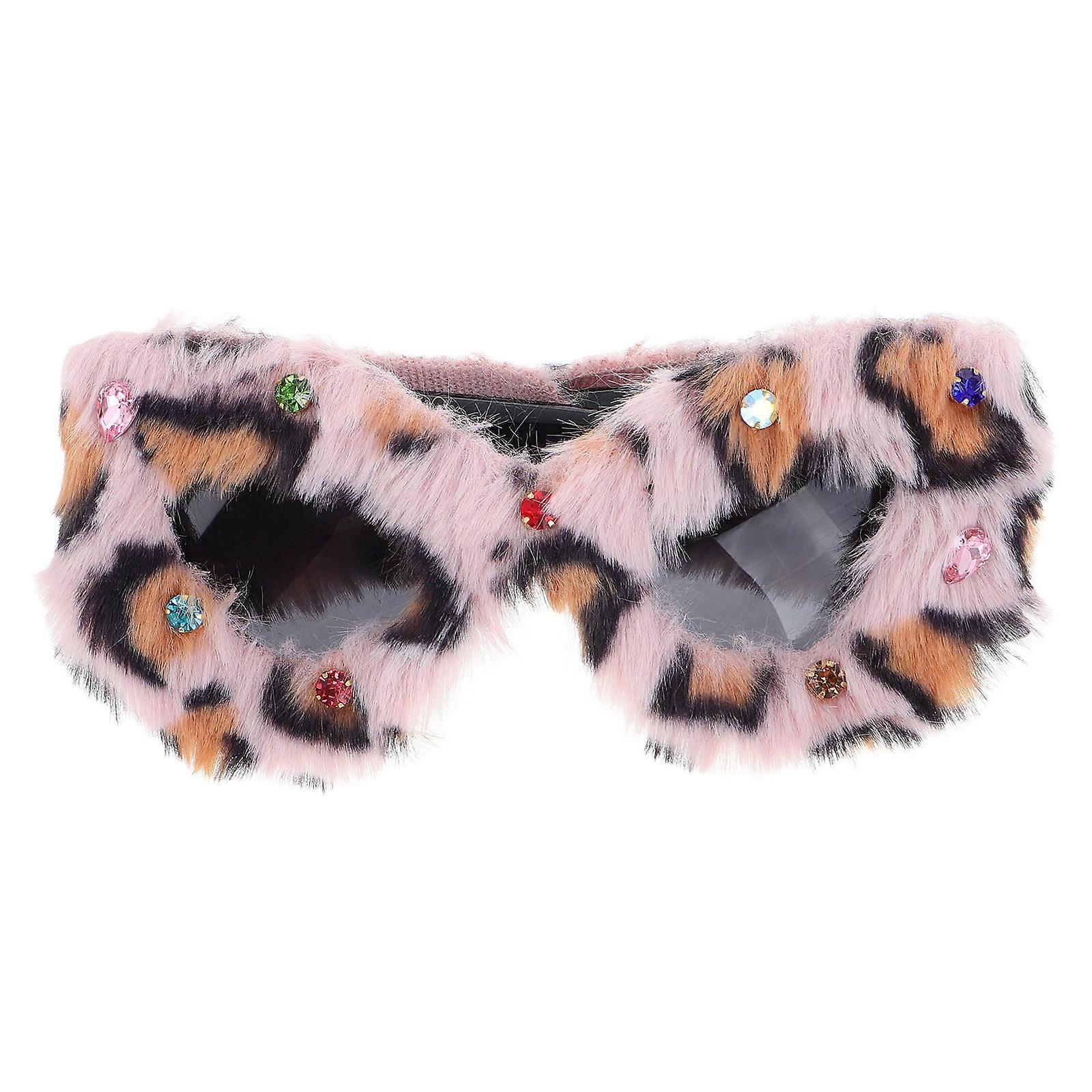 Leopard Plush Sunglasses for Women with Rhinestone Embellishments Great for Party Lightweight and Durable 7.5 Inches