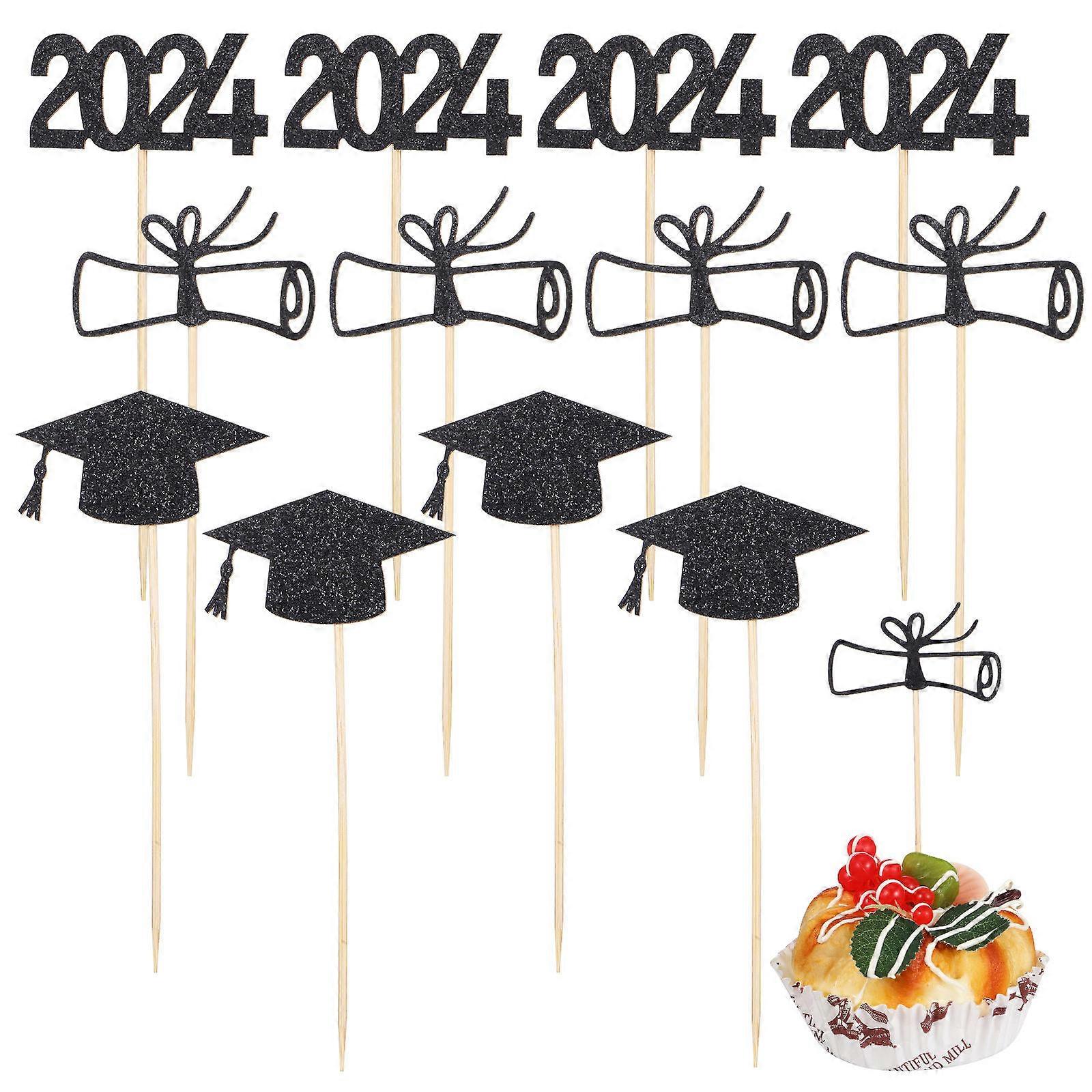 Graduation Cake Decorations with Cap Design Assorted Color Paper and Wood Safe for Food Use