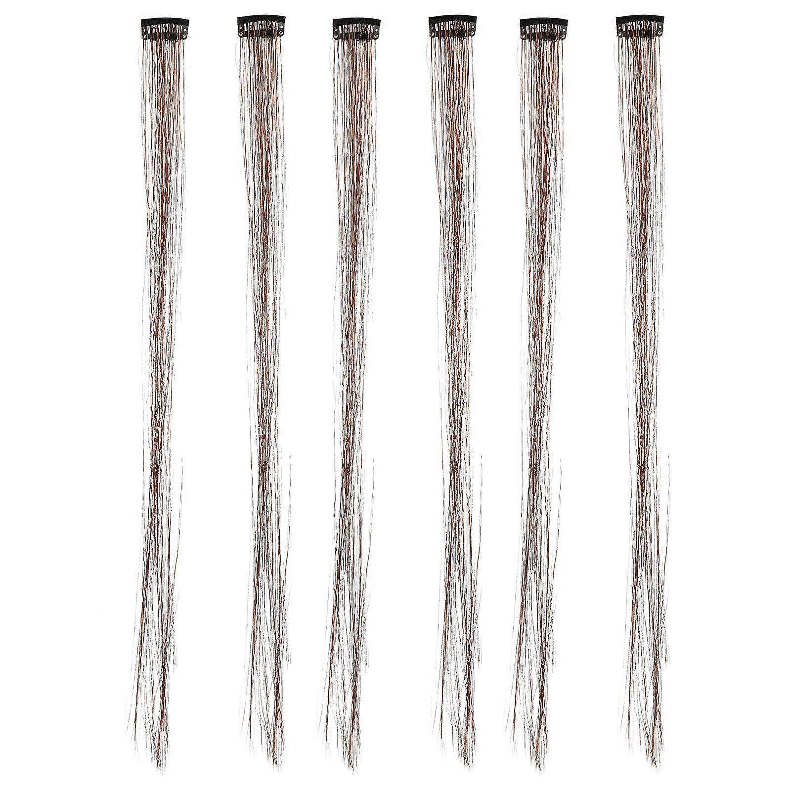 Sparkly Braiding Hair Extensions in Coffee Color Material for Decoration 6 Pcs