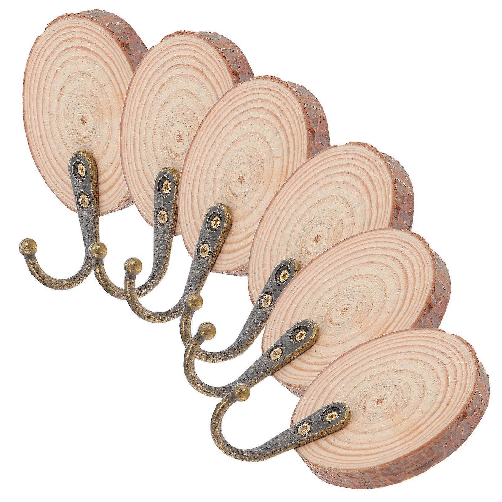 6 Pcs Wooden Wall Hooks, Solid Wood Coat Pegs for Hanging Clothes, Hats, Keys, Space Saving Rustic Design, Easy Installation for Bedroom, Entryway,