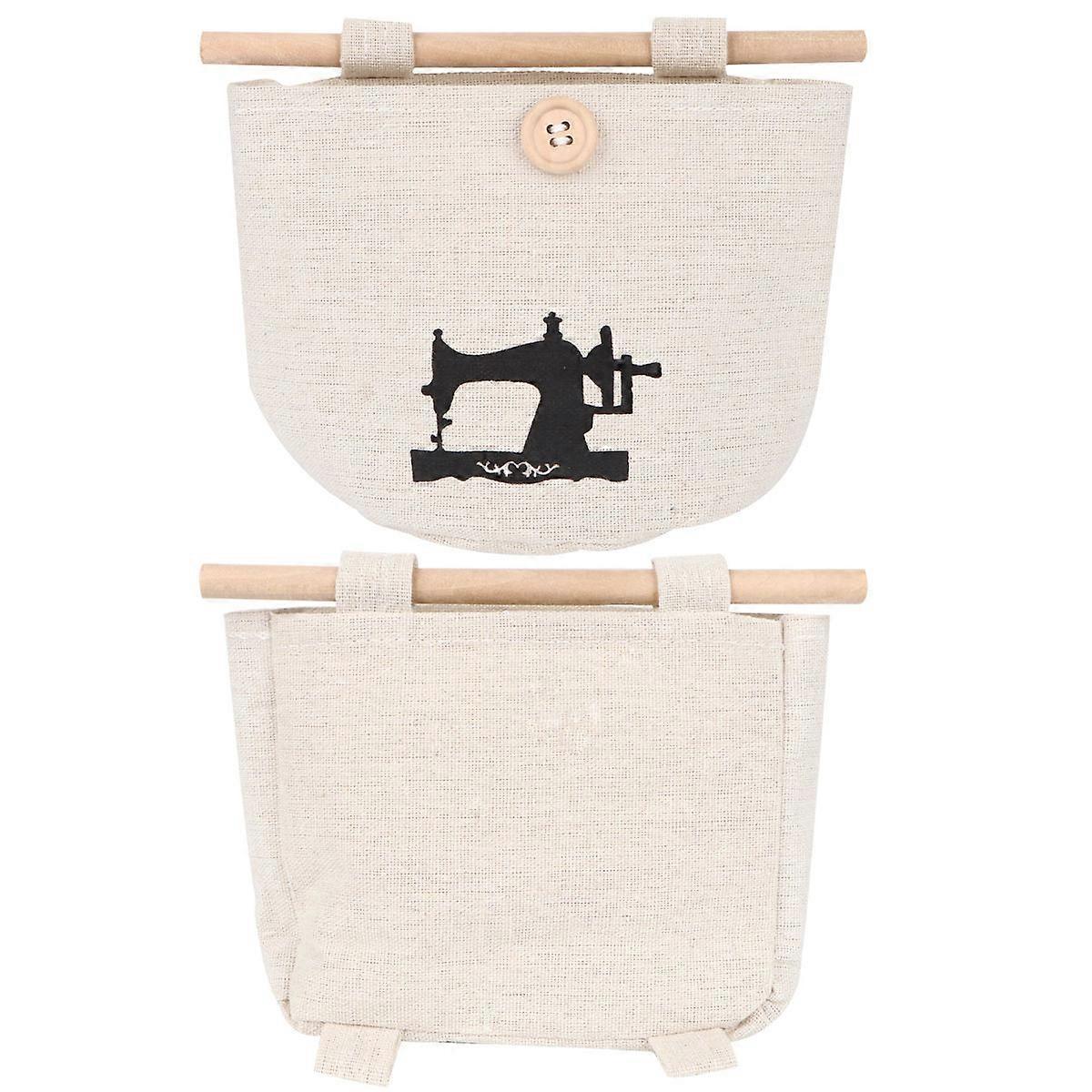 Wall Mounted Storage Bag Made of Cotton and Linen for Bedroom Bathroom with Beige Color 2 Pcs