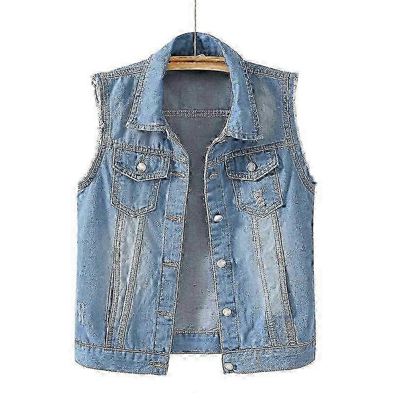 2025 "Cowboy Waistcoat Women's Short Spring and Summer Plus Size Raw Edge Sleeveless Jacket Hole Breaking