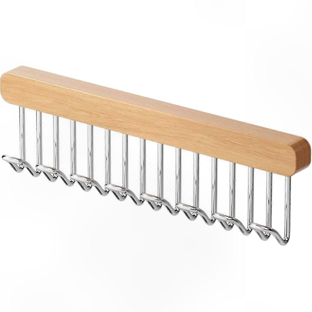 Wooden Belt Organizer with 8 Hooks for Clothing Storage Solutions