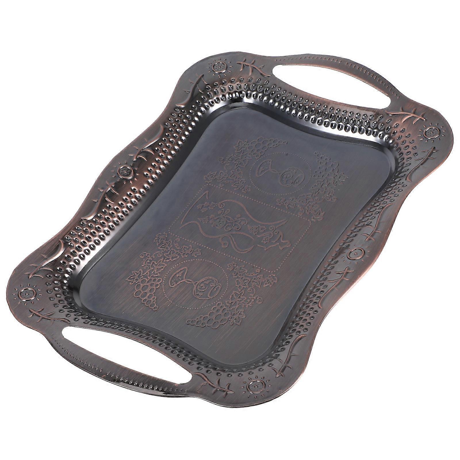 Snack Serving Tray Rectangular Stainless Steel Food Tray For Parties Picnic Brown Color 1Pack