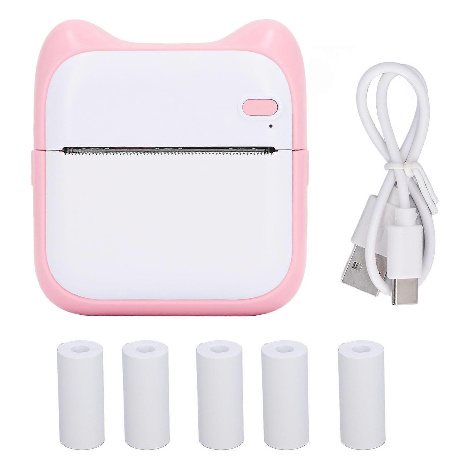 Mini Pocket Printer with 5 Rolls Paper Bluetooth Printer Thermal Printing Machine for Label Photo Error Notebook Pink