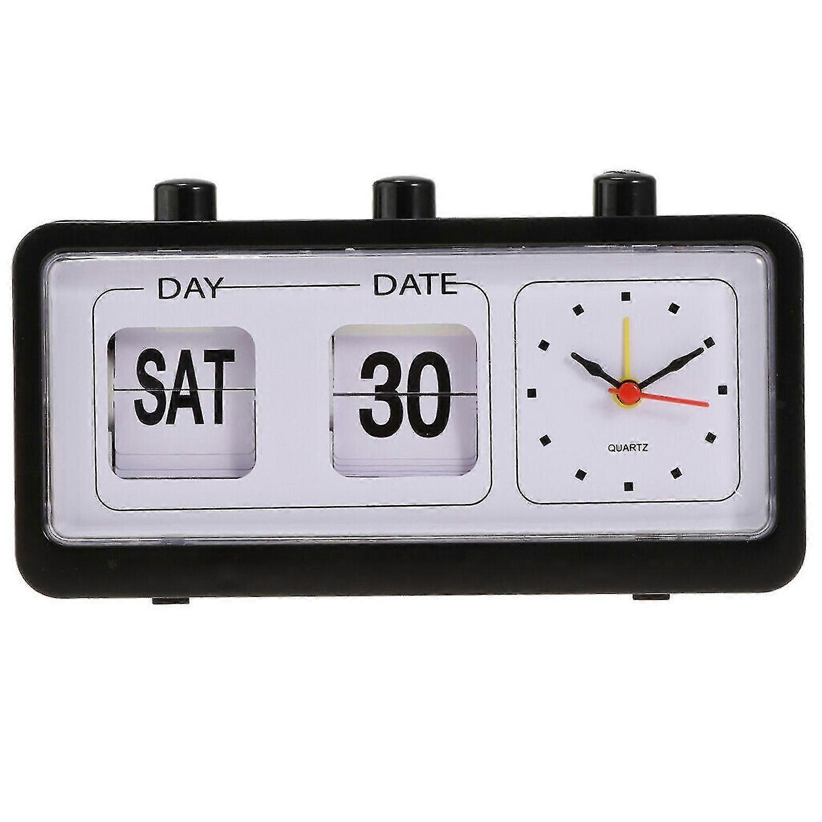 Retro Calendar Flip Clock Bedside Square Clock with 3 Press Button Household