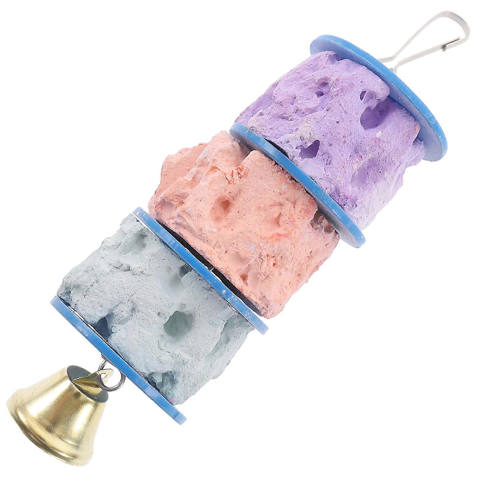 Parrot Teething Toy with Bell for Bird Use Made of Mineral Substance 4.5 Inches