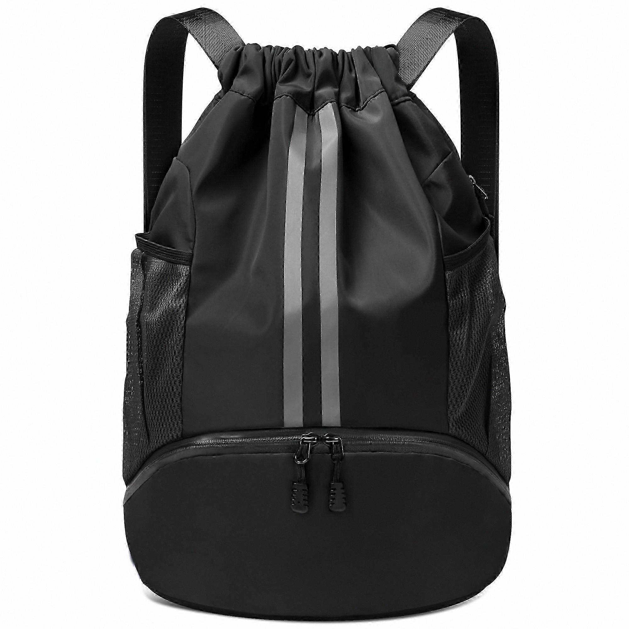 Large Drawstring Gym Bag for Men and Women, Durable String Backpack for Sports, Travel, Beach, and School Use, Black Color PE Material