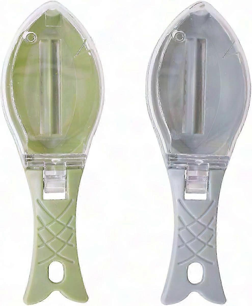 مكشطة مقياس السمك - منظف جلد السمك البلاستيكي مع مقبض وغطاء شفاف - ملحق أداة المطبخ