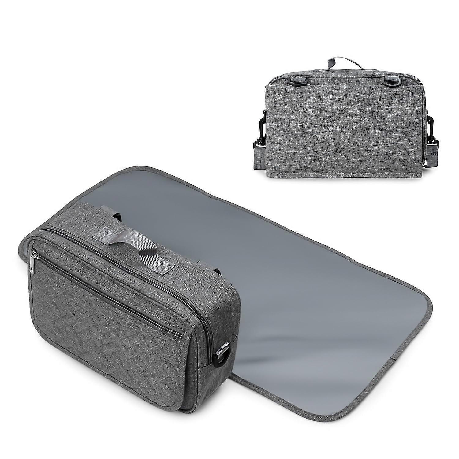 Baby Changing Bag with Changing Mat, Pram Attachment, Crossbody Nappy Bag, Nappy Satchel for Mums Dads On the Go Gray