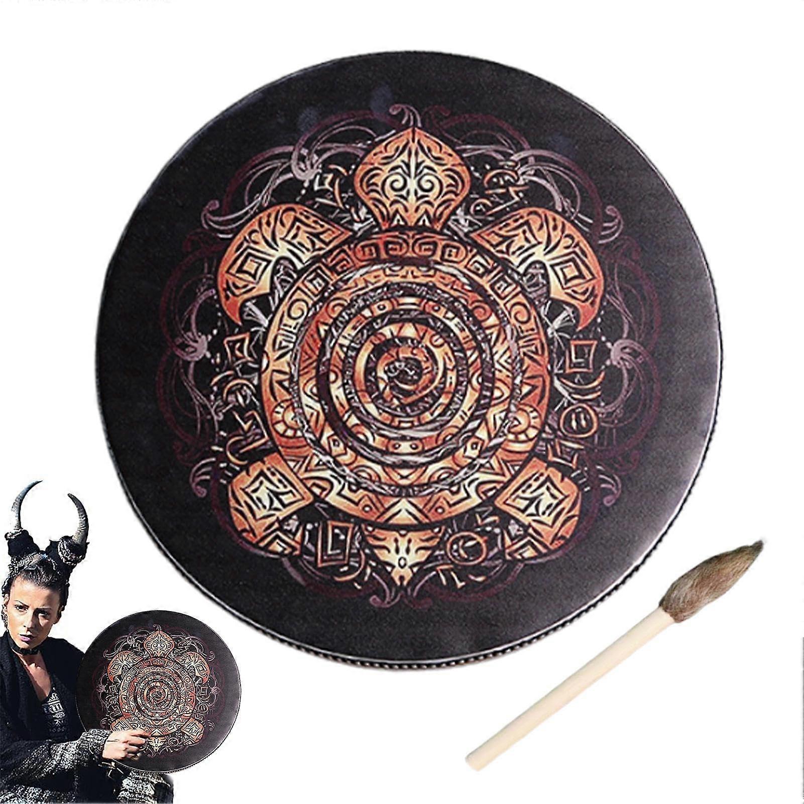 Shamanic Hand Drum With Stick, Ergonomic Multi-Purpose Portable Meditation Drum, Yoga Turtle Drum