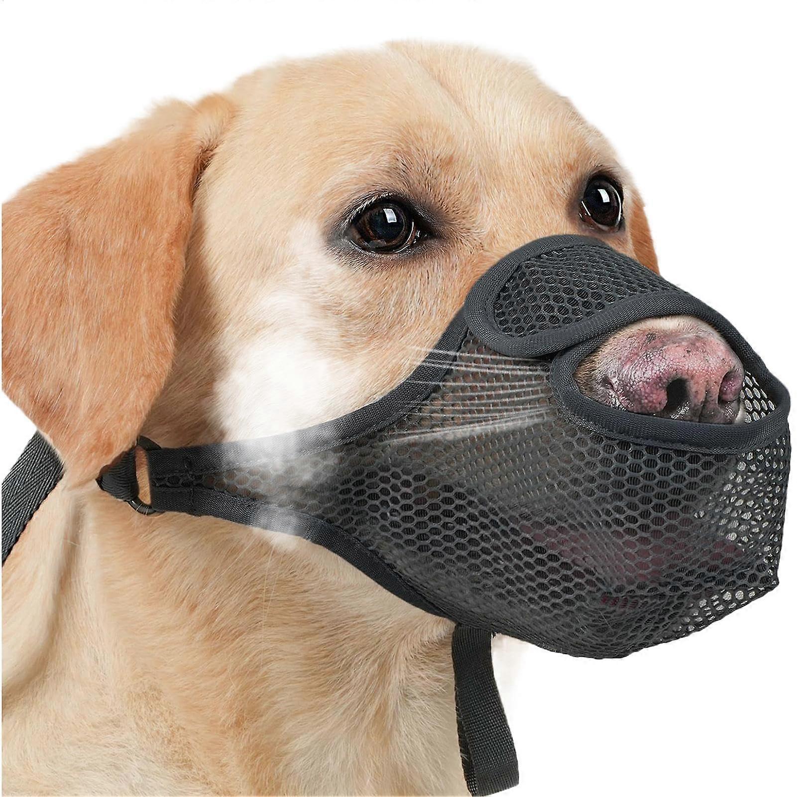 Mesh Basket Muzzle With Multifunctional Adjustable Flaps For Anti Barking Licking Prevention Black XL