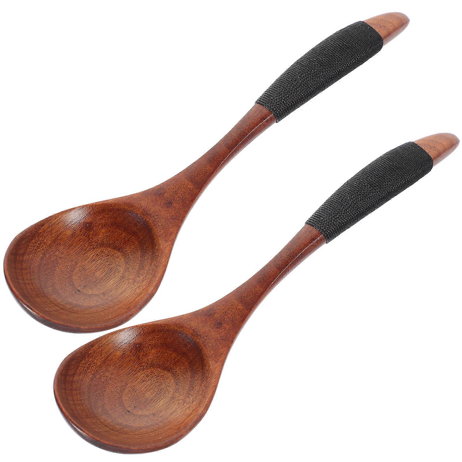 Dark Brown Wood Stirring spoon for Ice Cream with Sturdy Long Handle and Smooth Surface 2 Pieces