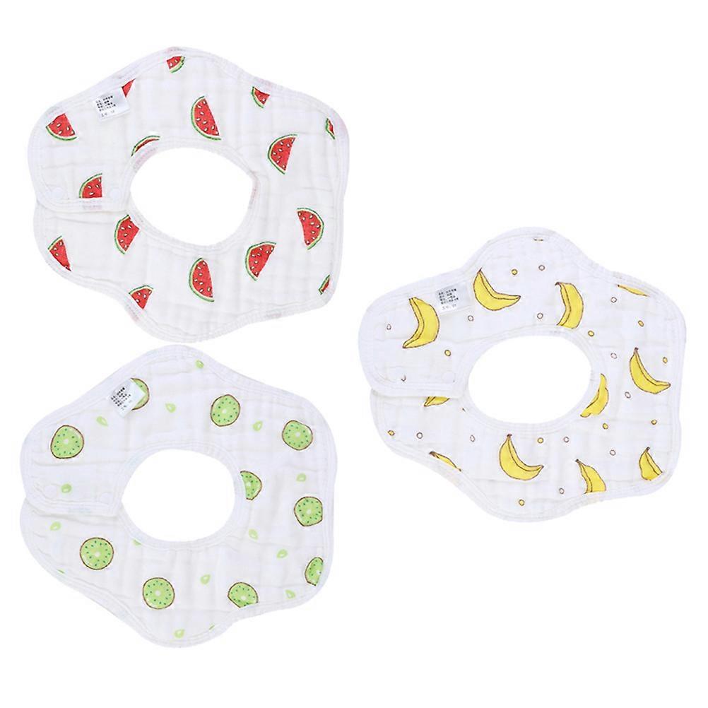 3pcs Cotton Drool Bibs with Snap Buttons Soft Saliva Towels for Boys and Girls Stylish Fruit Pattern Feeding Aprons for All Day Cleanliness