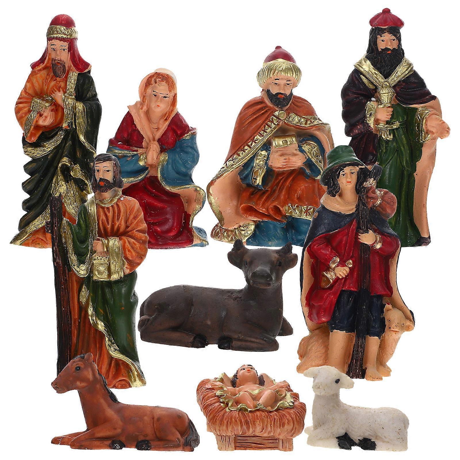 Resin Nativity Scene Figurines for Decoration with Assorted Colors and Detailed Craftsmanship 7.5 Inches