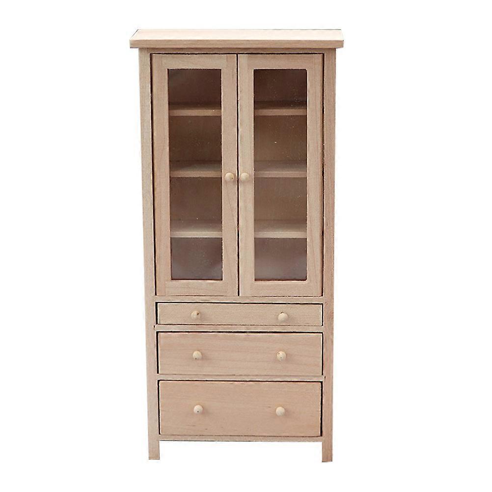 Mini Furniture Models Dollhouse Bookshelf Decorative Light Brown Upright Cabinet 1Pack