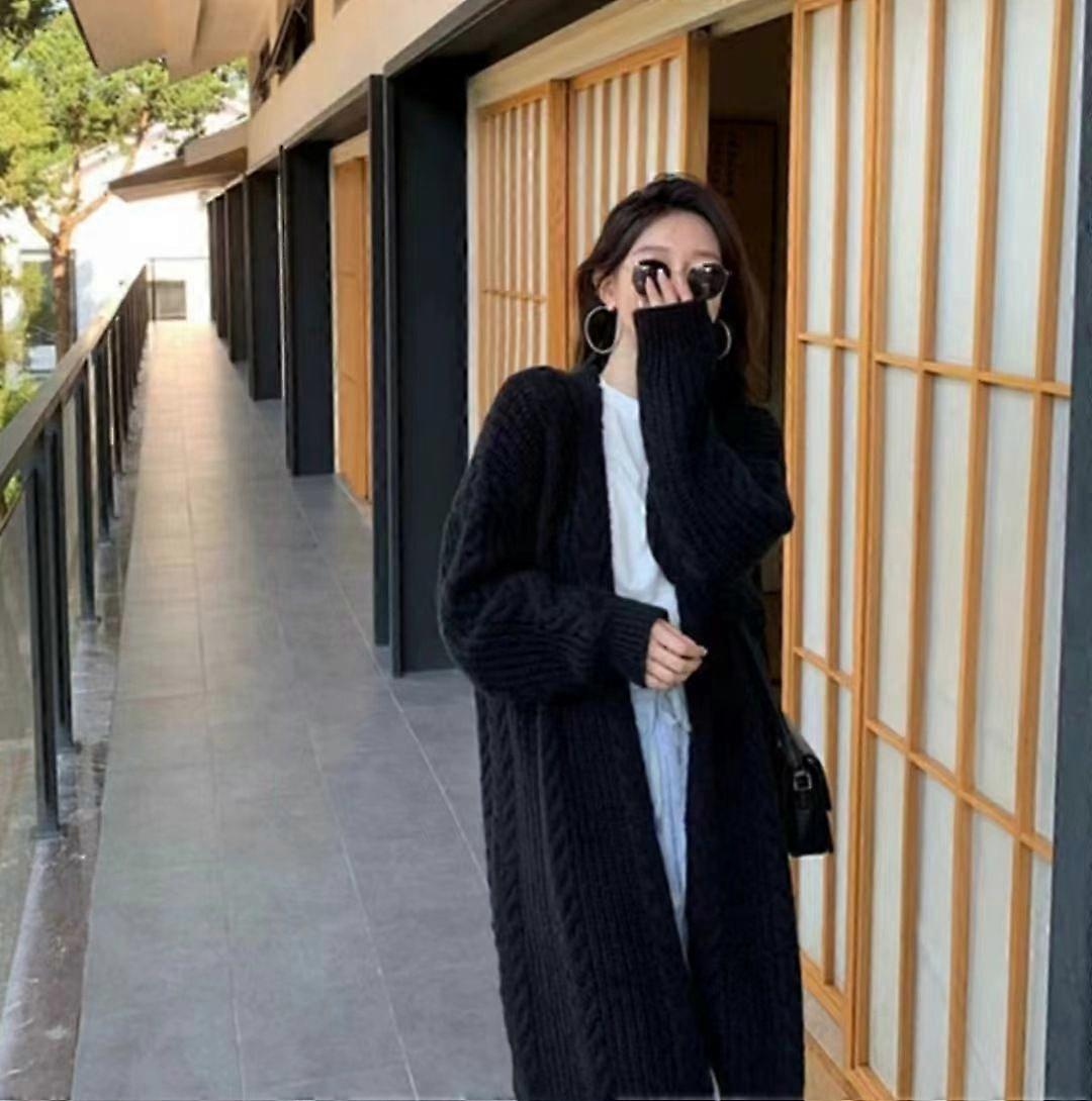 Gray Cable-Knit Sweater Cardigan Women's Autumn Idle Style Loose Slimming Mid-Length Soft Glutinous Sweater Coat