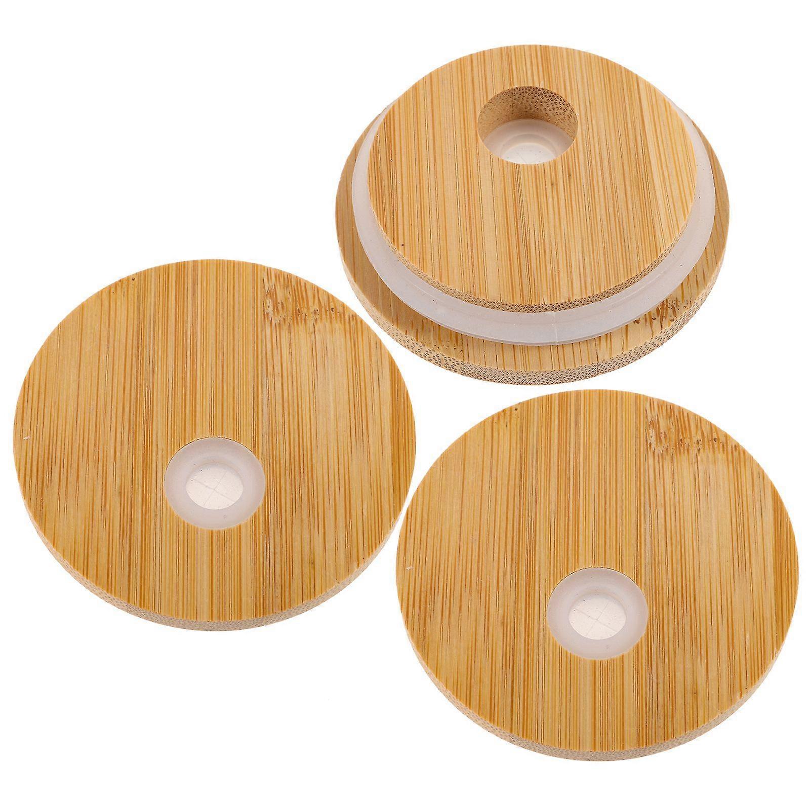 3Pcs Bamboo Jar Lids with Straw Hole Canning Lids Beer Can Cups Lids Covers