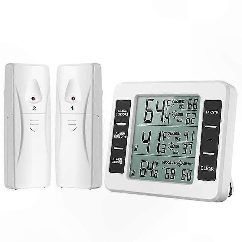 Digital Wireless Thermometer with Dual Sensors for Refrigerator and Freezer Temperature Monitoring Indoor and Outdoor Use