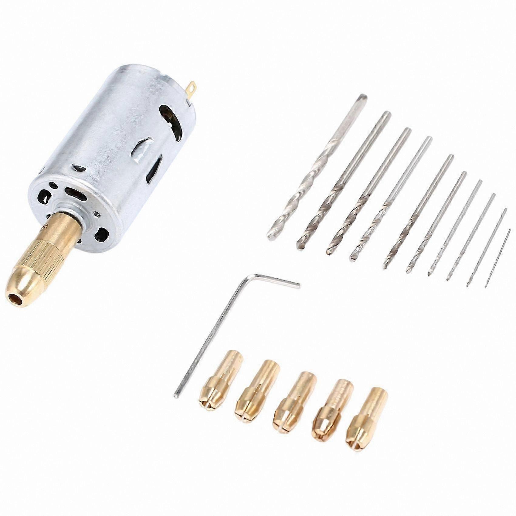 Electric Mini Drill Bit Set with 5Pcs Chuck Collets, 0.5-3mm HSS Twist Bits, DC 12V Motor for Drilling Hole Saw Tasks