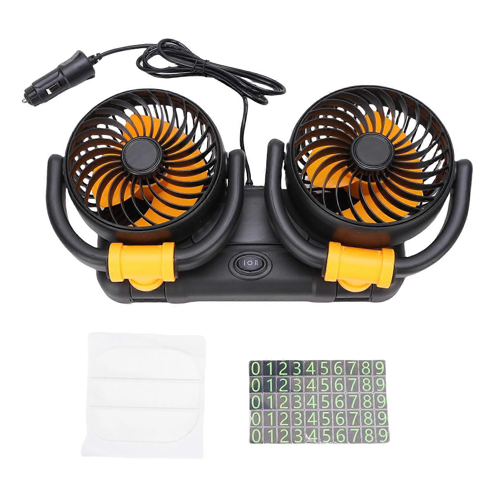 Car Fans 2 Speed Adjustable Quiet Portable Cooling Dual Head Rotatable Vehicle Electric Fan for Sedan SUV RV Truck