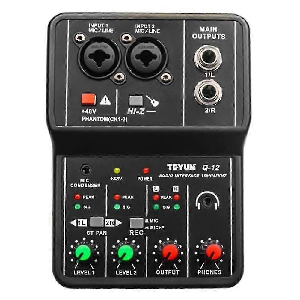 Audio Mixer Sound Card System with 4-Channel Console, 48V Power Stereo C for Q-12 Sound Board Interface