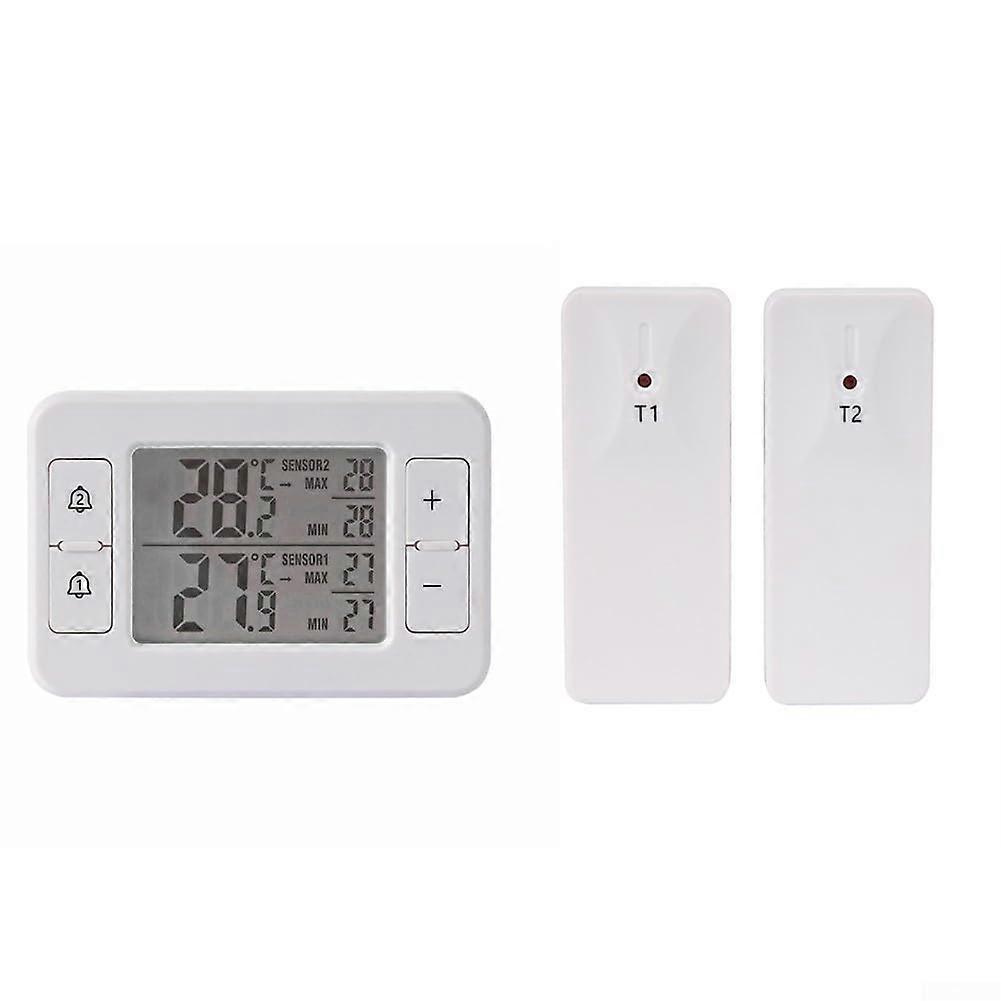 Wireless Thermometer System With Two Sensors For Indoor And Outdoor Use Custom Alarm Notifications 100m Wireless Range