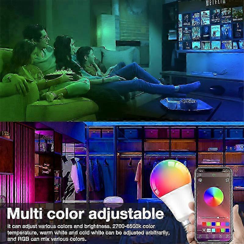 Tuya Zigbee Bluetooth E27 Bulb, Dimmable RGB LED Light with Smart Life APP Control and Voice Integration with Alexa and Google Home, 2700-65