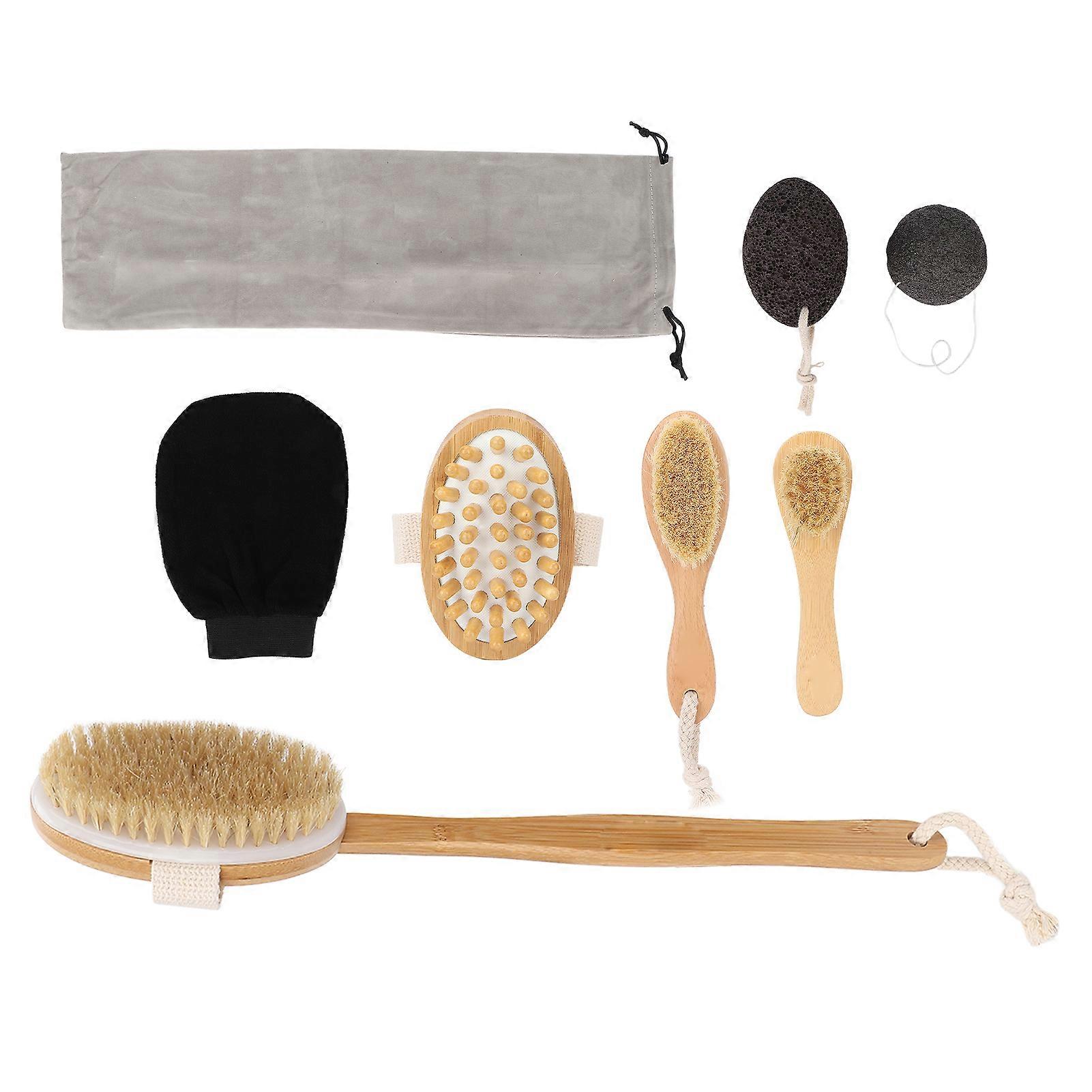 Multifunctional Bath Brush Set with Long Handle & Exfoliating Hair