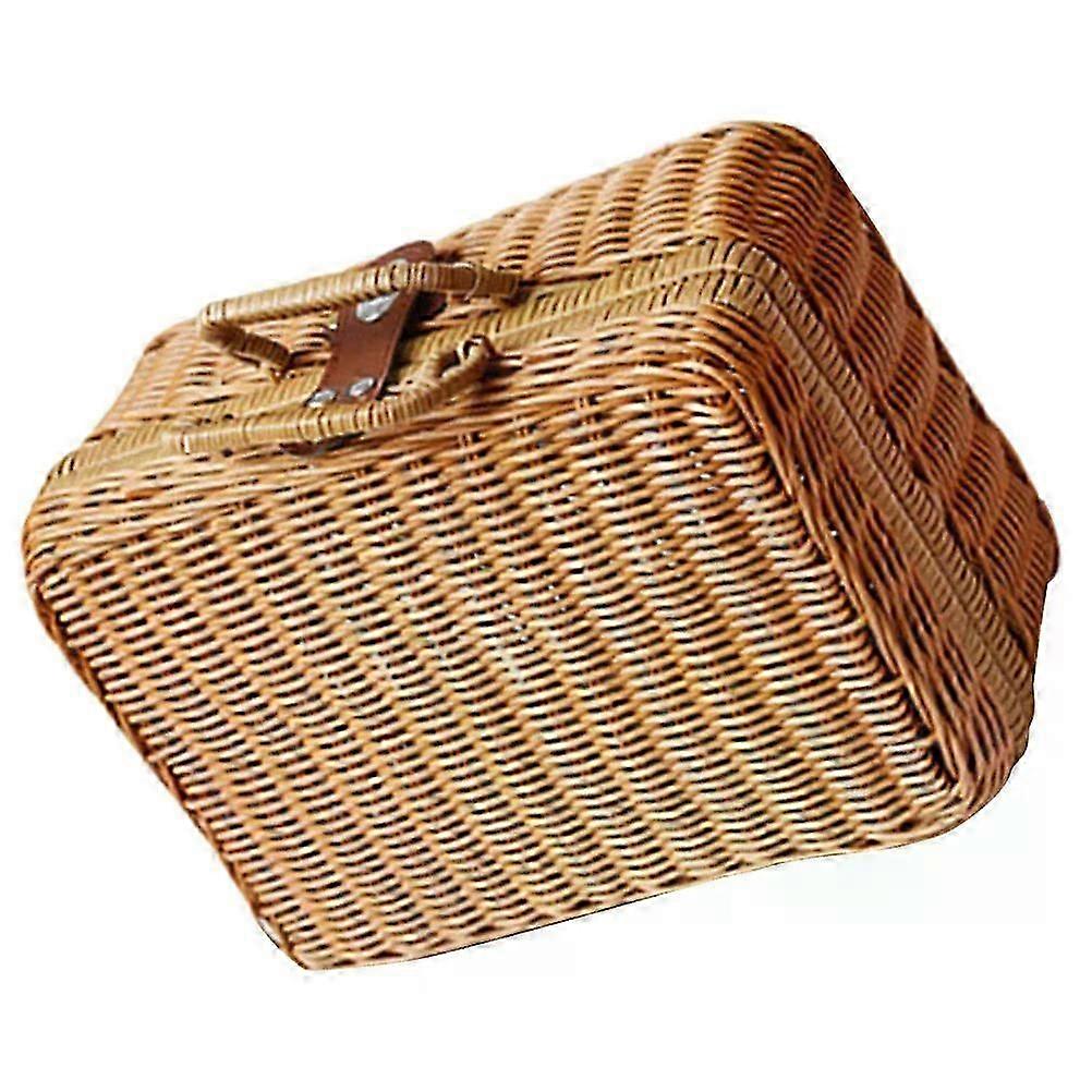 Imitation Rattan Suitcase Woven Simulation Travel Decor Storage Vintage Retro Wicker Picnic Hamper Basket Simulated