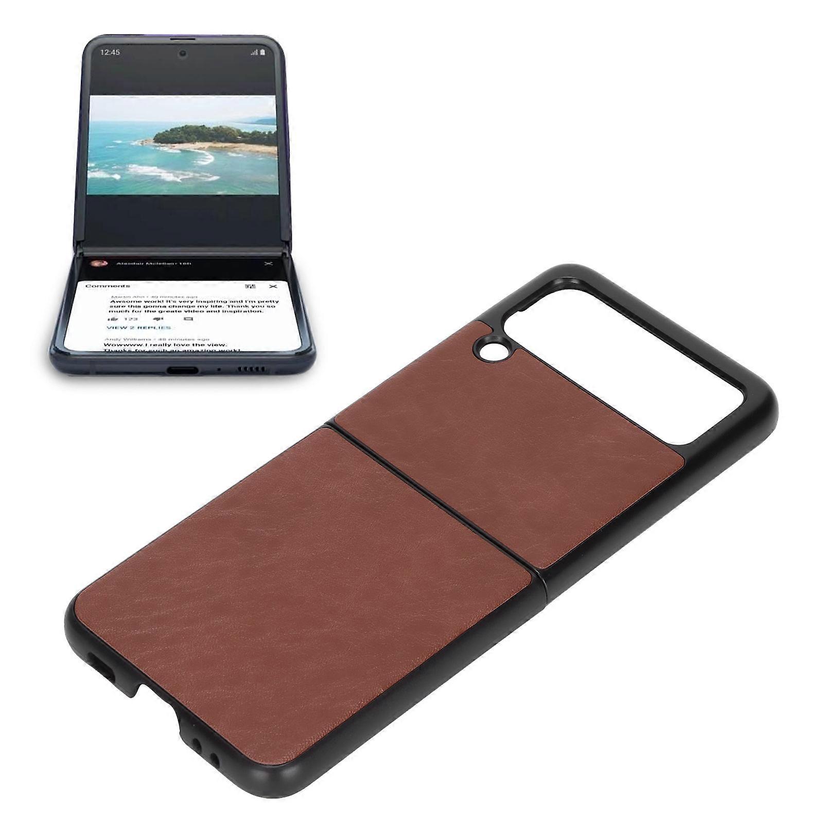Leather Case for Samsung Galaxy Z Flip 3 Mobile Phone Anti Scratch Shockproof CoverBrown