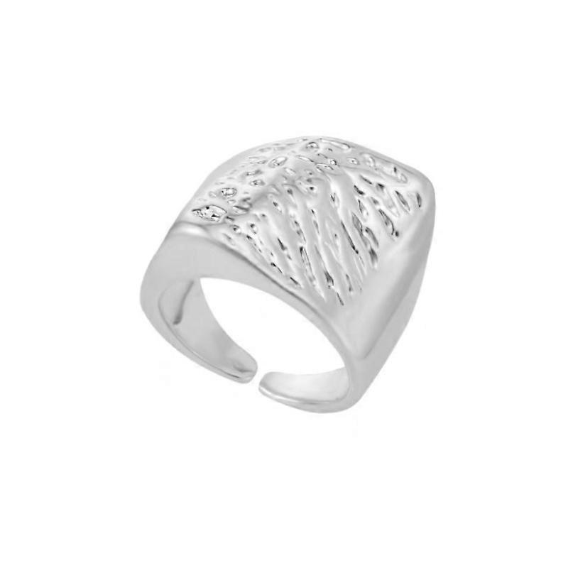 Square Open Rings, Pleated Wide Face Exaggerated Hammered Matte Copper Electroplated