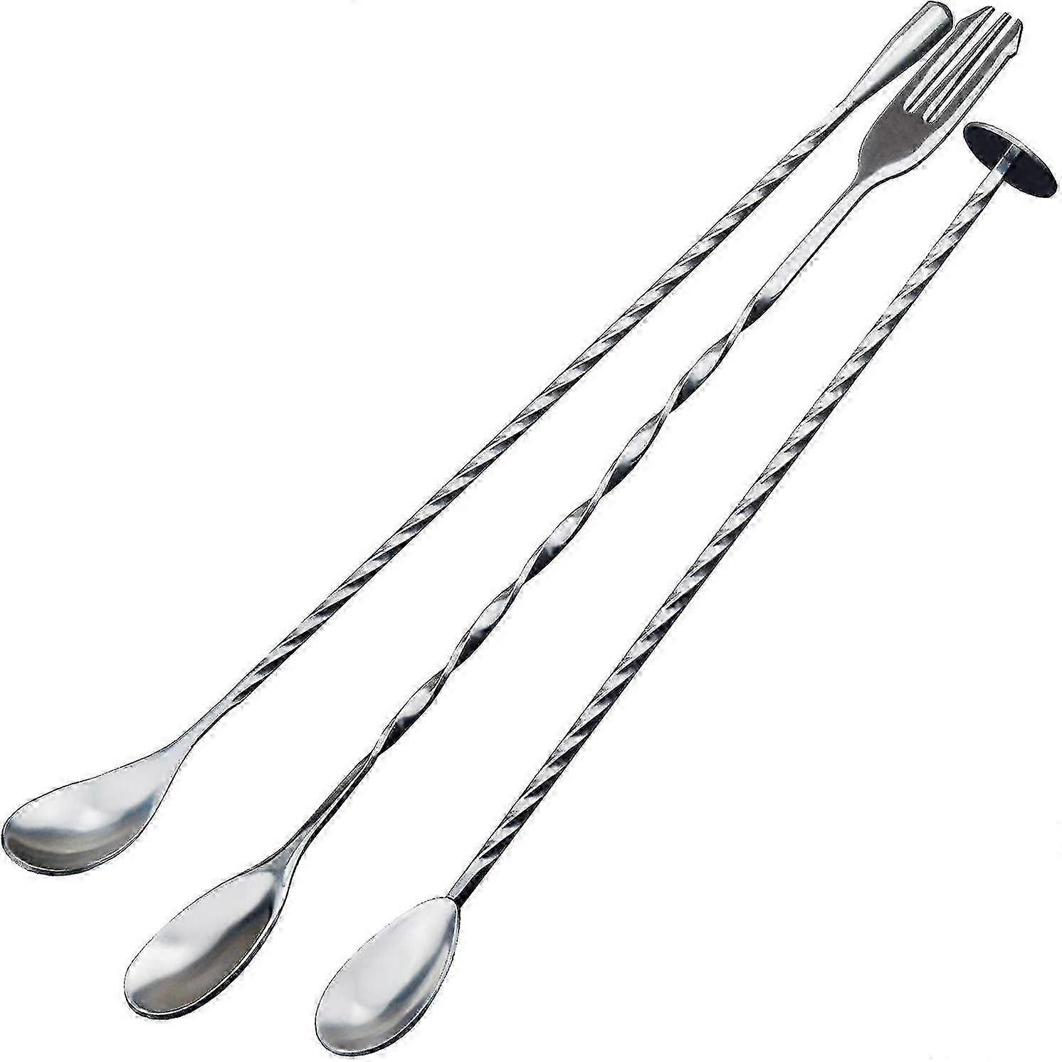 3Pcs Extra Long Stainless Steel Bar Spoons for Cocktail Mixing with Spiral Pattern