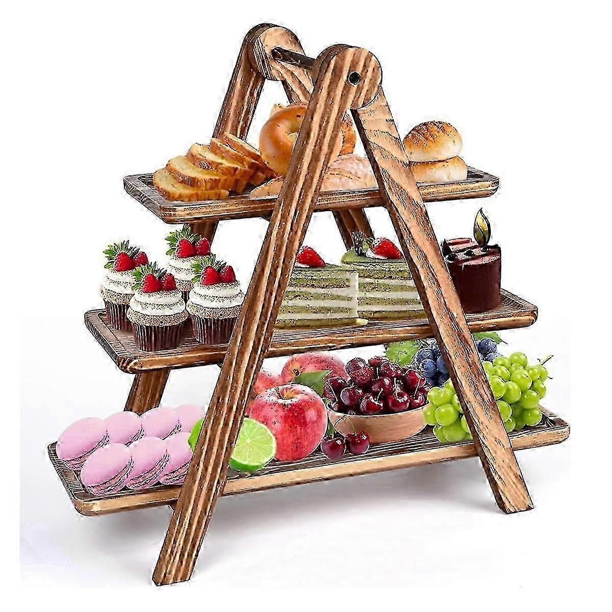 3 Tier Serving Trays Wooden, Cupcake Stand Towers for Dessert Table Display, Three Tiered Tray Stan