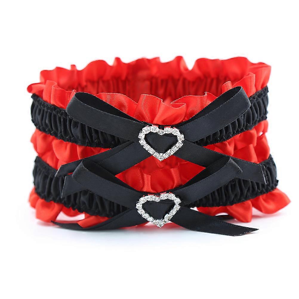 Red Bow Lace Heart Belt for Woman 1Pair Elastic Crystal Thigh Ring