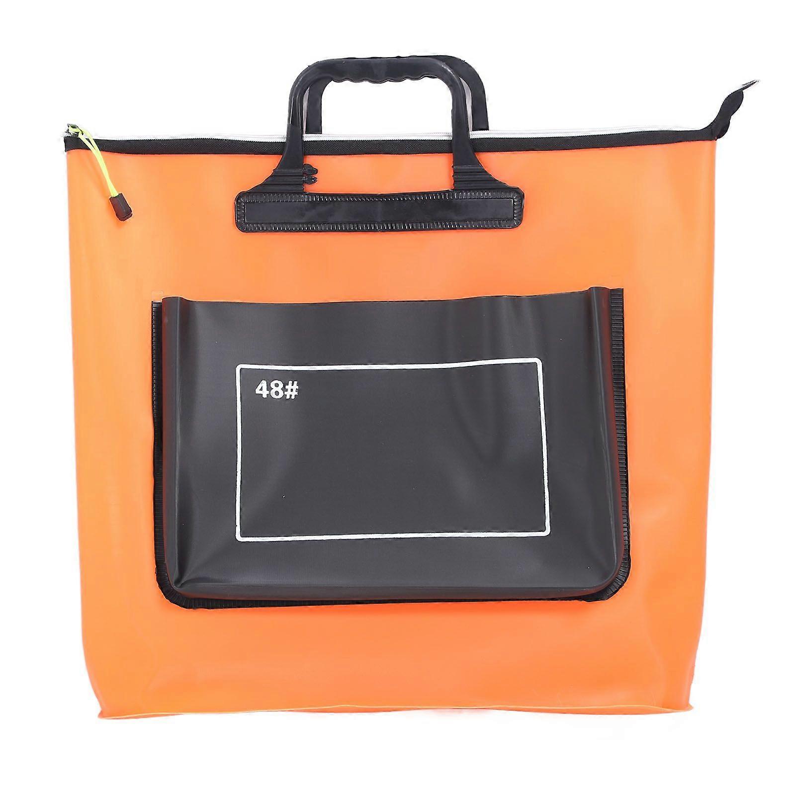 Folding Fish Bucket 48L EVA Thicken Waterproof Anti Leakage Zippered Side Pocket Design with Handles Live Fish Container for Outdoor Camping Orange