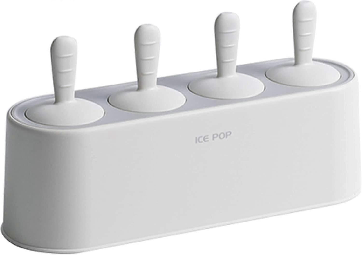 Popsicle Mold with 4 Pops, Silicone Ice Cream Molds Reusable Ice Pop Makers Easy Release Popsicle Tray for DIY Ice Cream Homemade Ice Pop (White) Whit