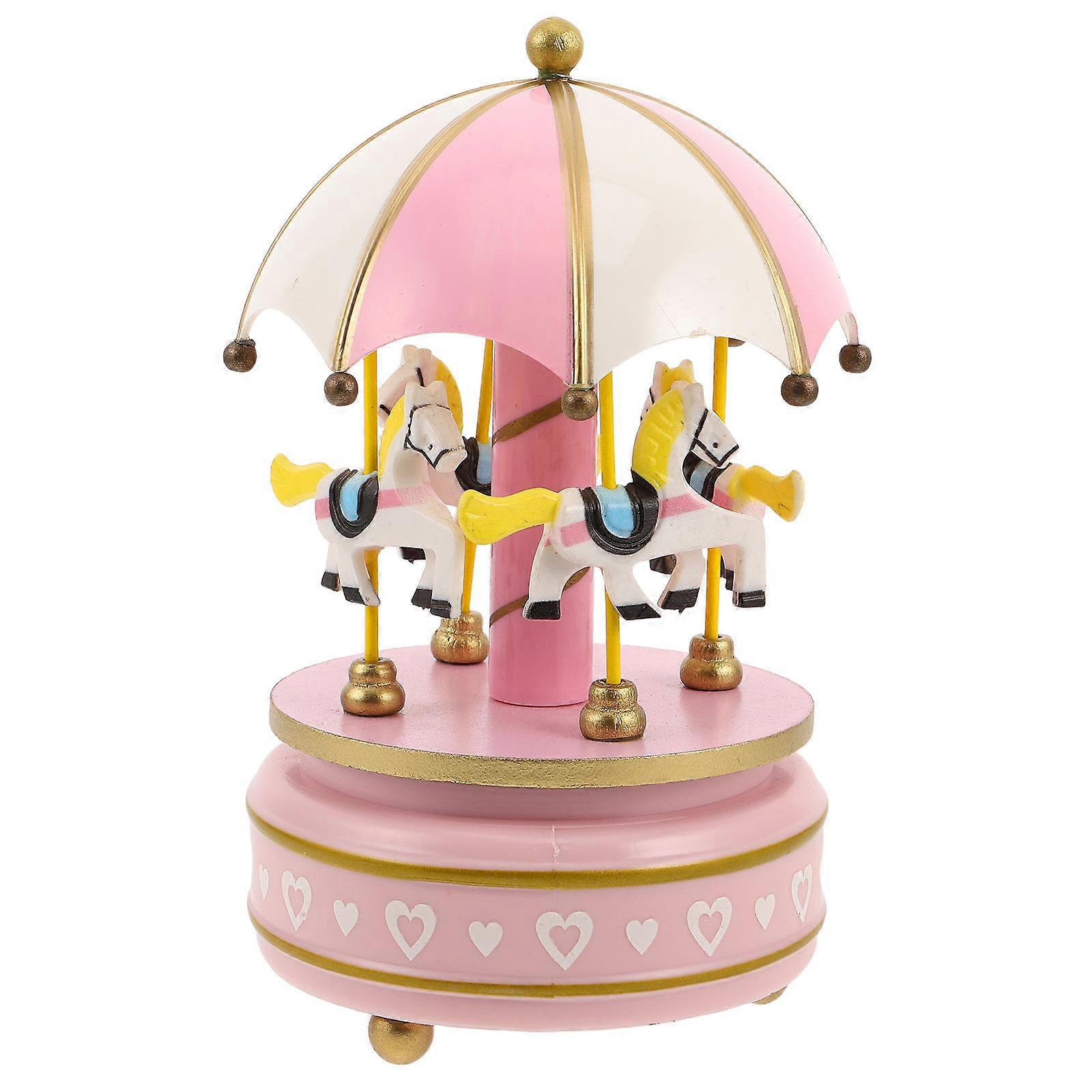 Rotating Music Box Wooden Carousel Classic Decorative 2Pcs Set for Decor