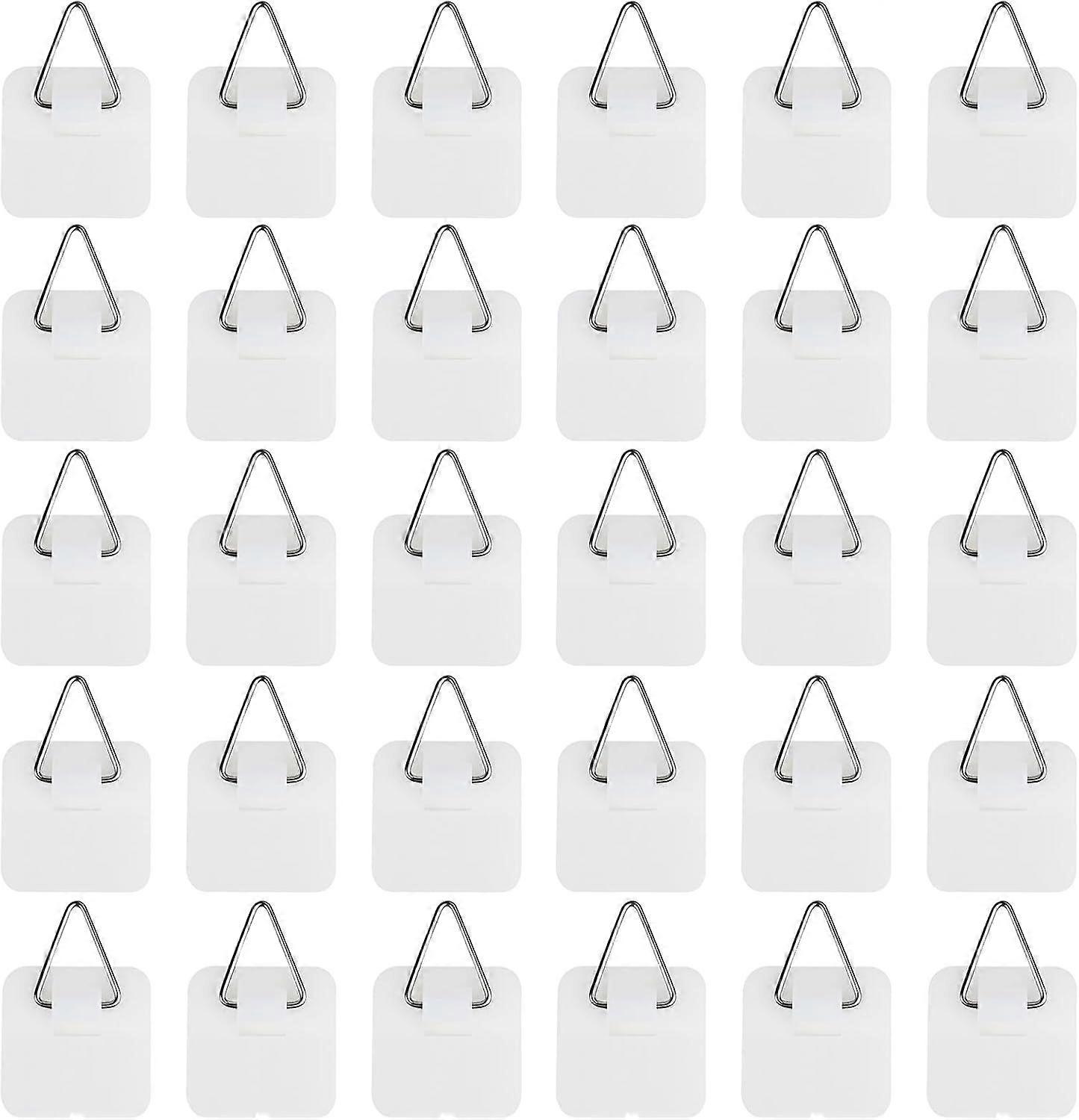 30 Pack Self Adhesive Picture Hooks, Adhesive Wall Hooks for Photo Frames, Strong Hangers 5kg Maximum, Easy Installation without Tools (Small Square)