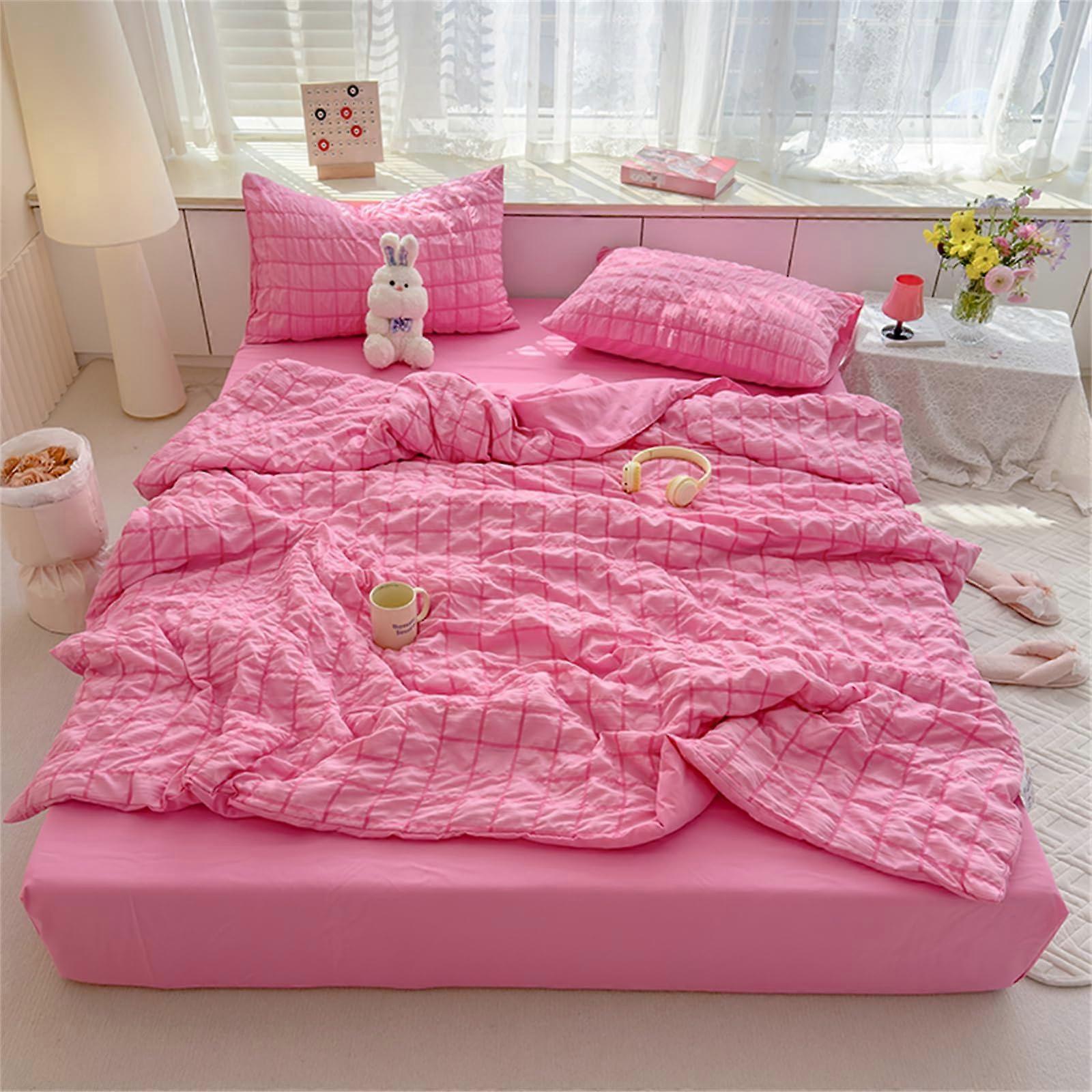 Solid Color Plaid Reversible Bed Throws Quilted Bedspreads Rose Red 200x230 Lightweight Patchwork Quilt Single/King