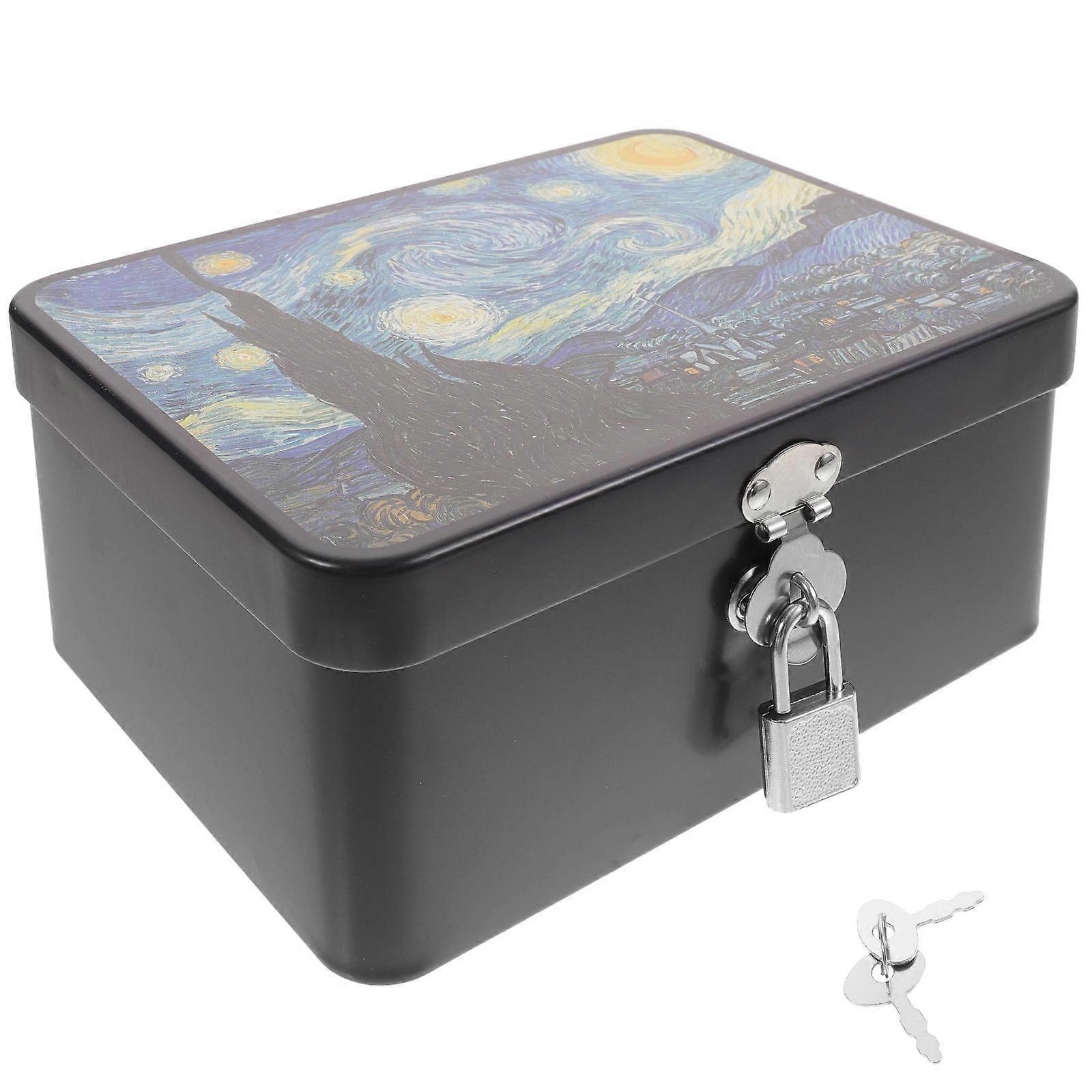 Storage Tin Box with Lock Tinplate Container for Storage 2Pcs