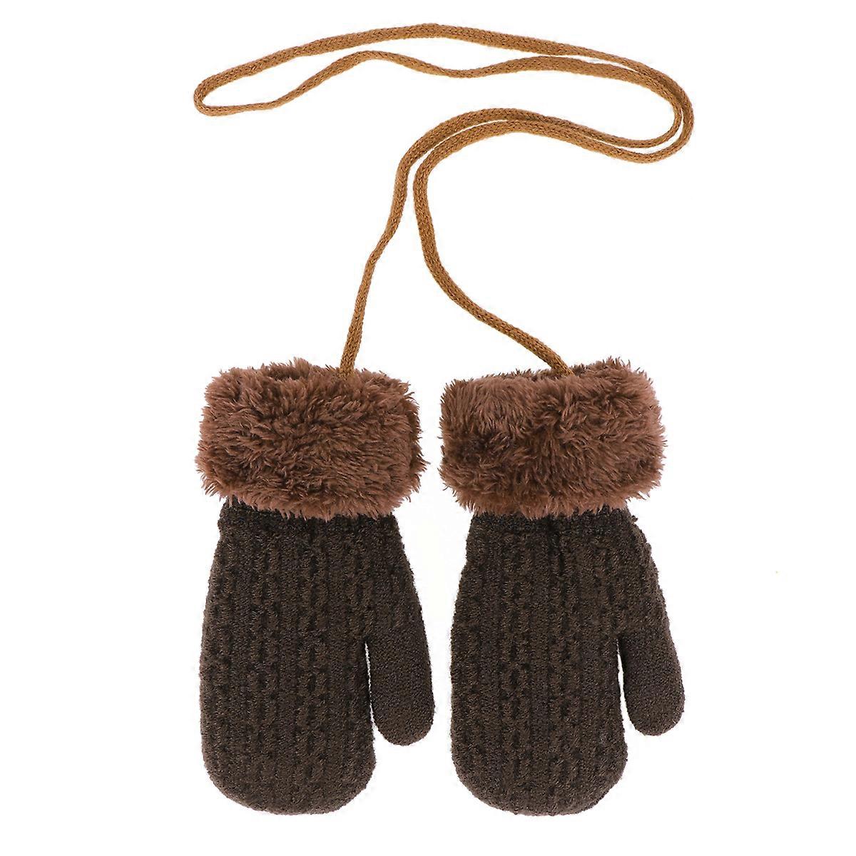 Knitted Winter Gloves 2Pcs For Kids With Full Coverage Of Fingers Coffee Color Size 1 Perfect For Keeping Warm In Cold Days