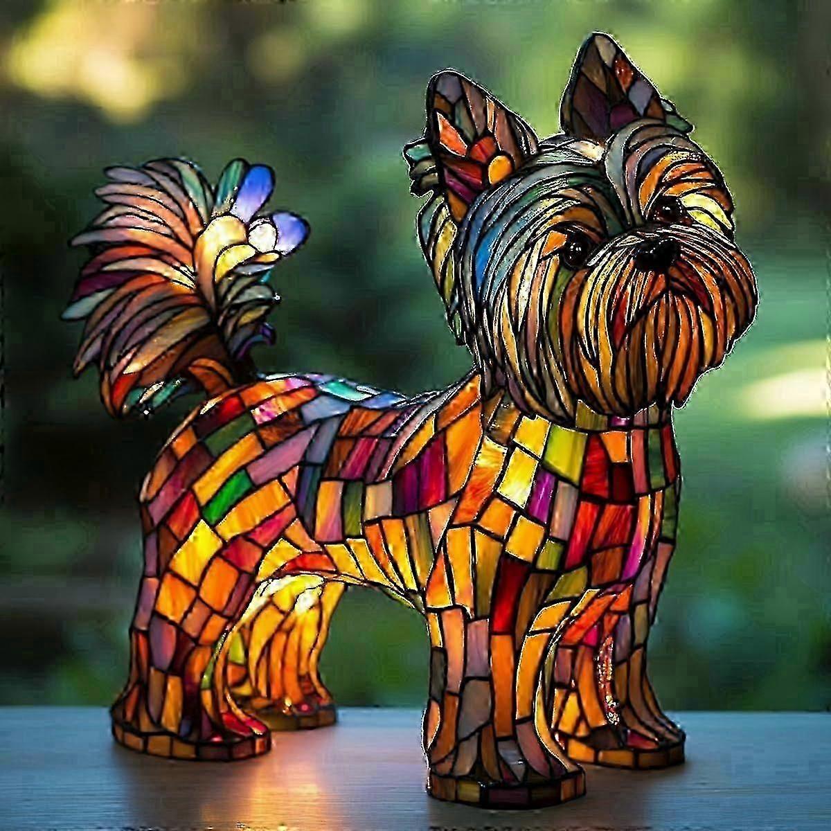 ضوء الليل يوركشاير تيرير المرسوم يدويا - مصباح الراتنج الفني لمحبي الأليفة