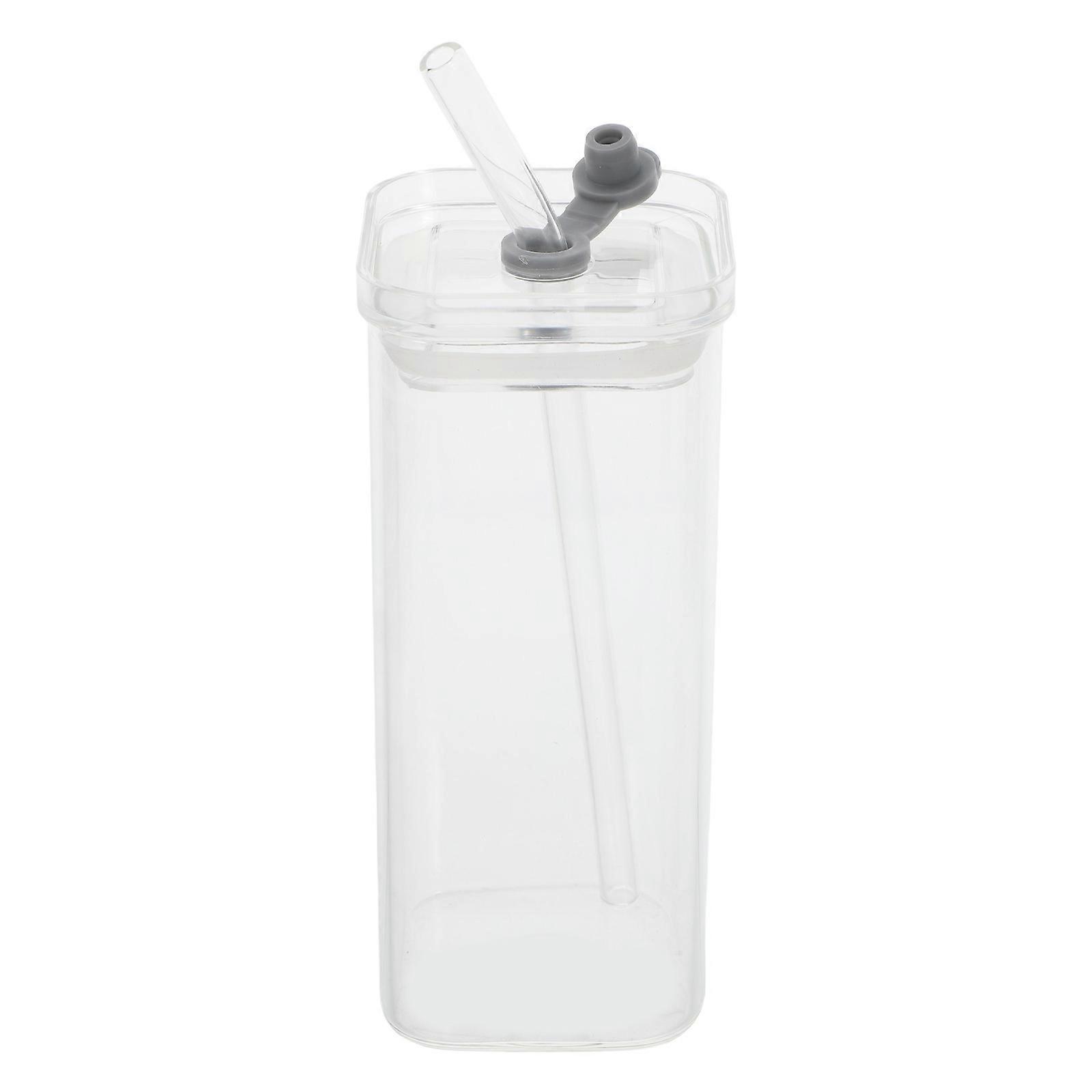 Square Glass Cup with Straw for Juice 2Pcs Transparent Drinking Cups