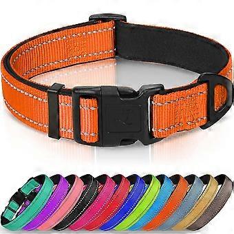 Orange XL Reflective Soft Neoprene Dog Collars for Large Breeds, Adjustable Size, Waterproof and Durable Material 25-26