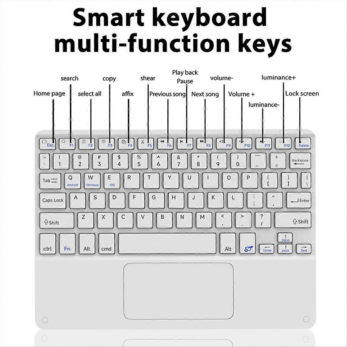 10inches Touchpad Bluetooth Keyboard Compatible with Windows, White