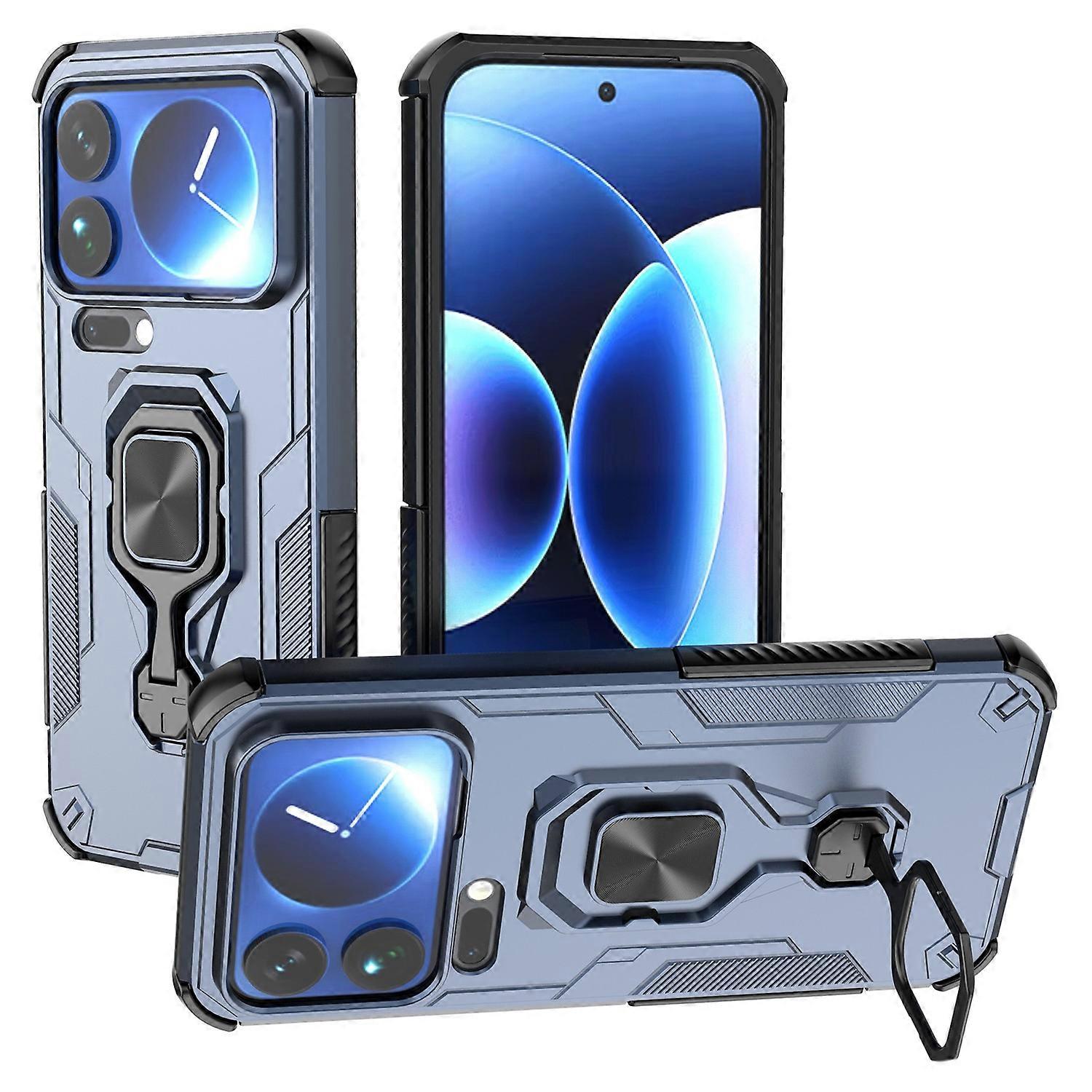 Coque Xiaomi 17 Pro Max avec anneau rotatif et béquille, résistante aux chocs, en PC et TPU - Bleu marine