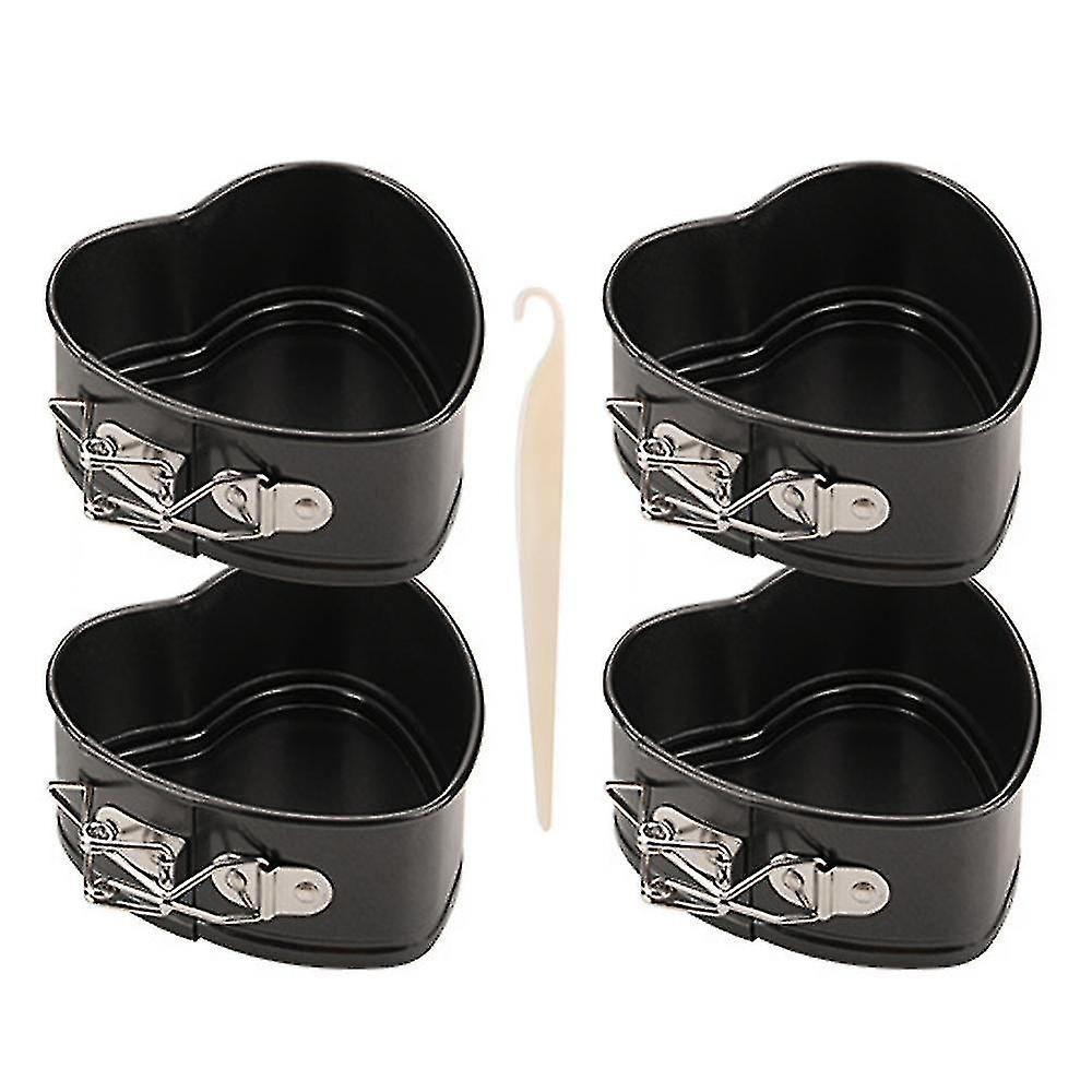 ケーキパンモールド4pcs 4インチスプリングフォームケーキ缶シリコンスクレーパー付きセット4pcsハート缶