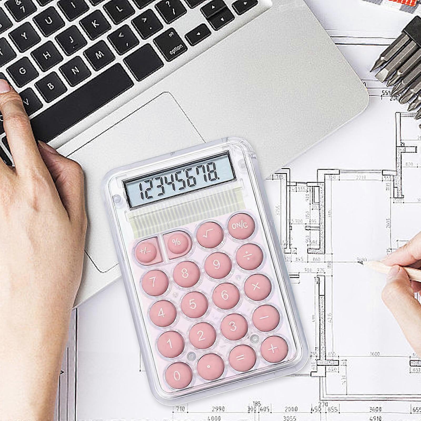 Cute Transparent 8-Digit Calculator, Standard Functions, Mini Desktop Electronic Calc for School Office Kids Adults, 5.4x0.8x8.6cm