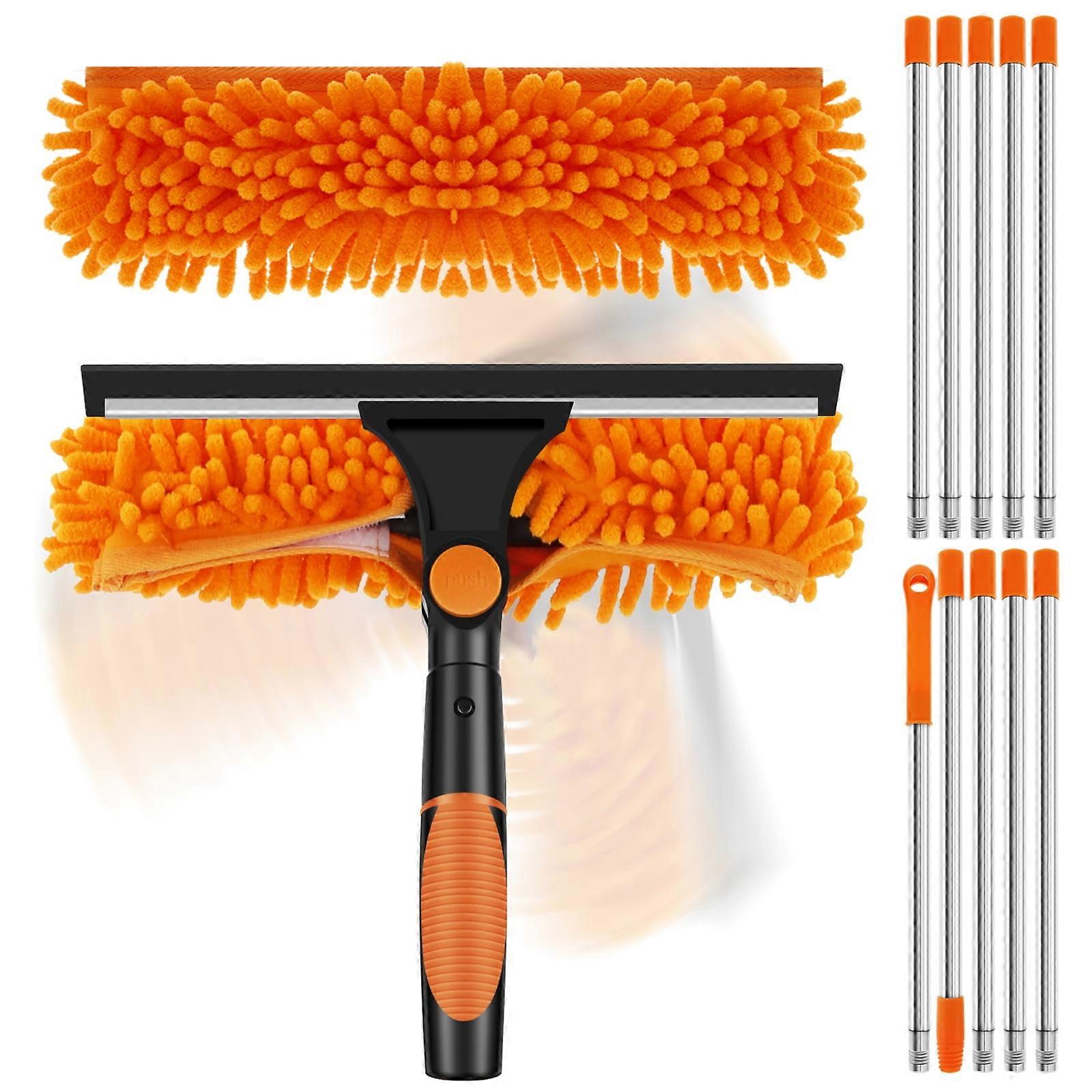 Tysrjsv Window Cleaning Squeegee with Splicing Rods, Rotatable & Flexible Cleaner Tool with Replaceable Cloths, Removable Mop for High Windows
